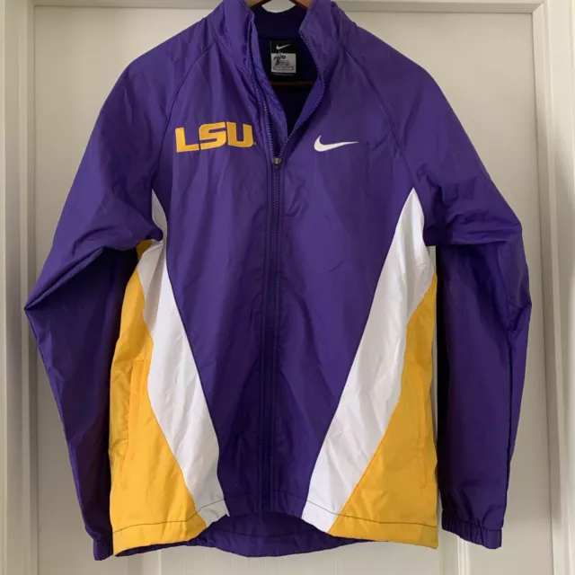LSU Tigers Jacket Mens Medium Purple Gold Nike Dri-Fit Full Zip Mock Neck Swoosh
