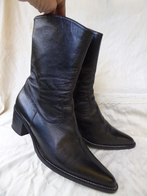 Boots bottines santiag 100% Cuir noir 39,5 40 confection italienne parfait état