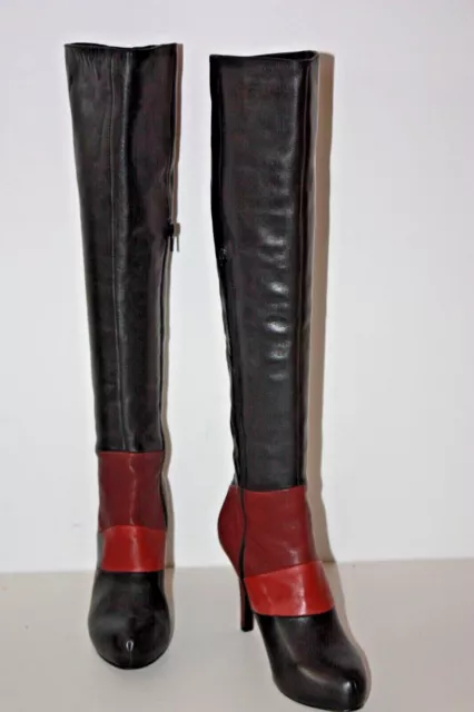 SAN MARINA  Bottes Genoux à Talons Fins Cuir Noir Bouts Ronds T 37 TBE