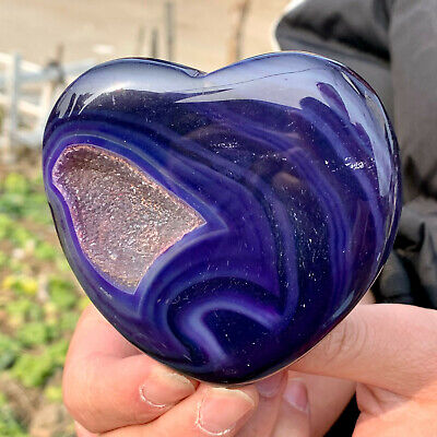 167G  Natural Beautiful Agate Geode heart-shaped Druzy Slice ExtraLarge Gemstone