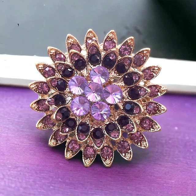 Boucles D'oreilles Vintage Art Déco - Strass Violet Sur Ton Doré - Occasion