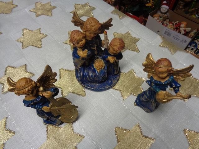 3 dekorative, hochwertige italienische Weihnachtsengel, ca. 15 cm hoch in blau