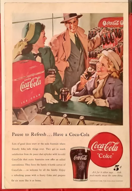 1948 Vintage Coke Coca Cola Soda Original Magazine Ad Soda ShopPause To Refresh 