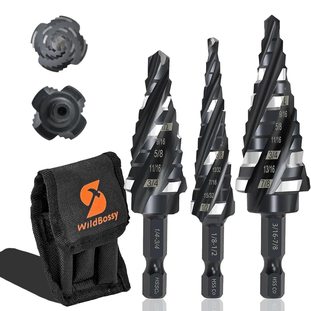 M35 Step Drill Bit Set 1/8"-7/8"(3 Pcs), Quick Change HSS Four Spiral Flute Desi