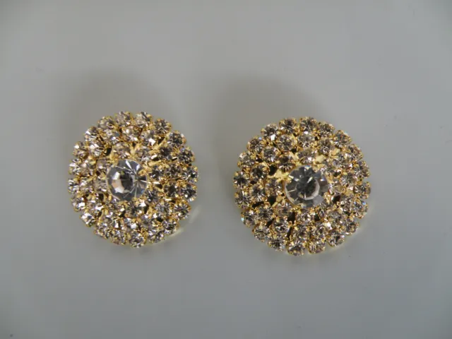 1 Pair Gold Tone Diamonte Button Centres with loop - 2.5cm - DIY Browbands