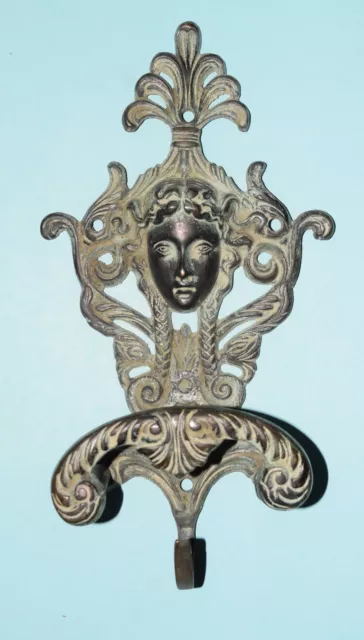 9.2'' Inches Girl Face Hook Brass Coat Hanger Braided Victorian Feminine EK952