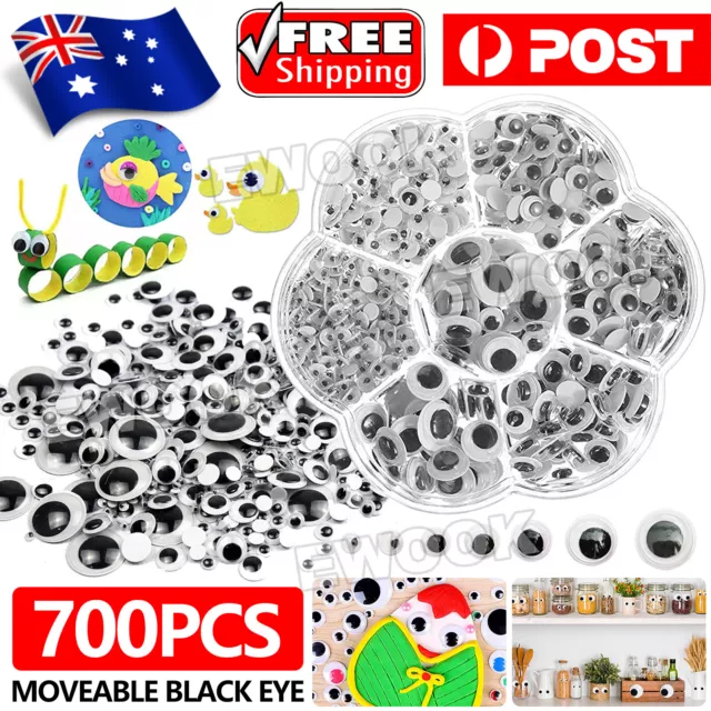 700x Google Googly Eyes Joggle Moveable Black Eye Wiggly Craft Stick On Adhesive