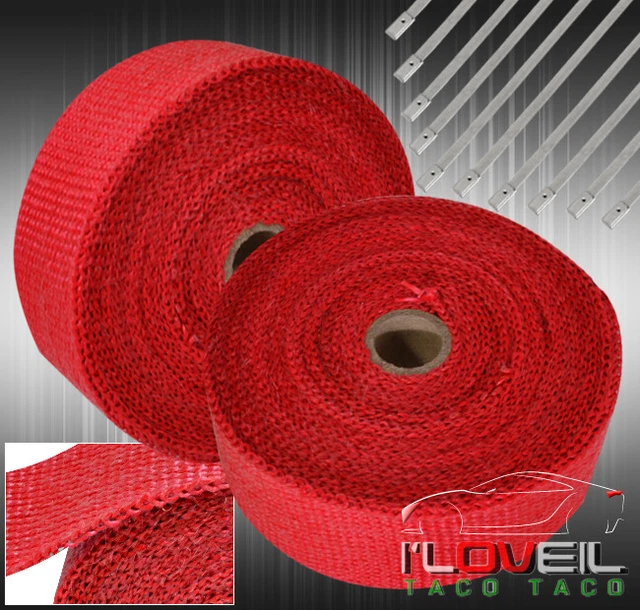 10M Header Intake Manifold Pipe Thermal Heat Wrap Protection Kit Red