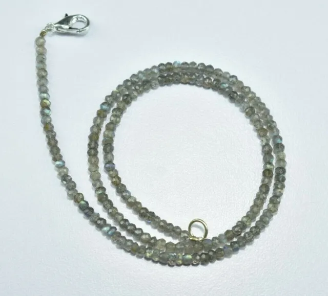 AAA Labradorite Rondelle Gemstone Faceted Beaded Necklace 925 Sterling Silver