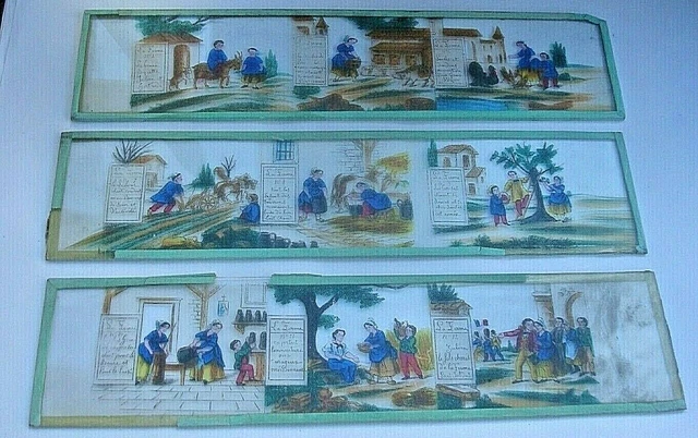 Lot 6 plaques lanterne magique verre peint 1900 Petit Jacques french