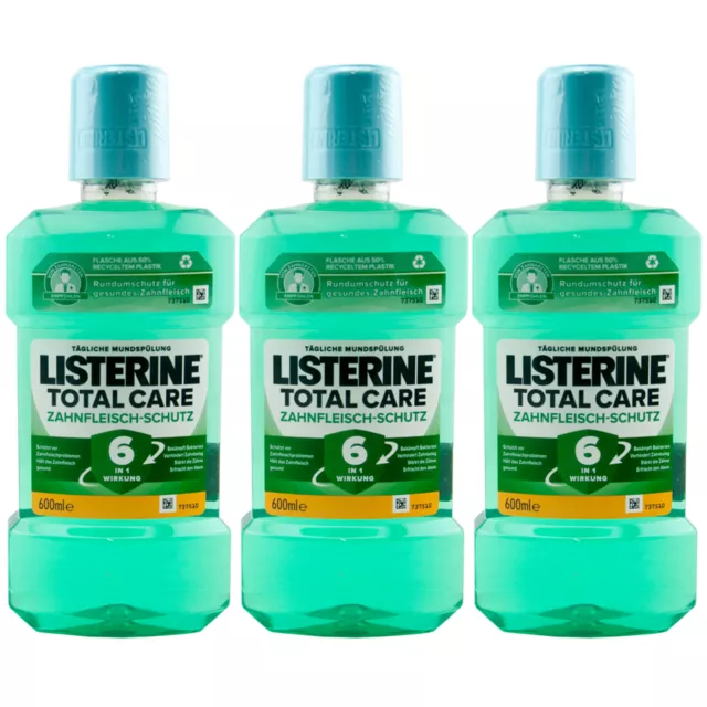 Enjuague bucal Listerine PROTECCIÓN DE CARNE DENTAL 3 x 600 ml Total Care 6 en 1 efecto