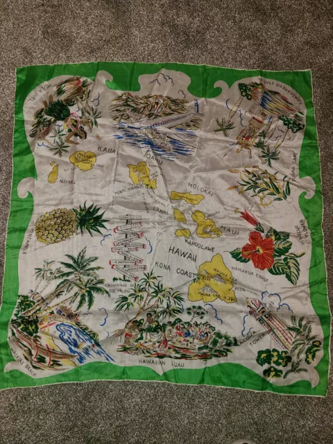 Vintage Souvenir Silk HAWAII Islands Hula Landmarks SCARF Destinations Airport