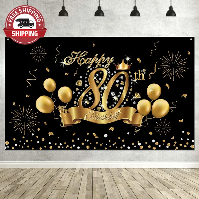 Happy 80Th Birthday Decoration Banner Backdrop Party Decoration, Black 80 Birthd