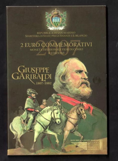 San Marino 2007, 2 Euro Gedenkmünze Guiseppe Garibaldi Originalblister + Folder