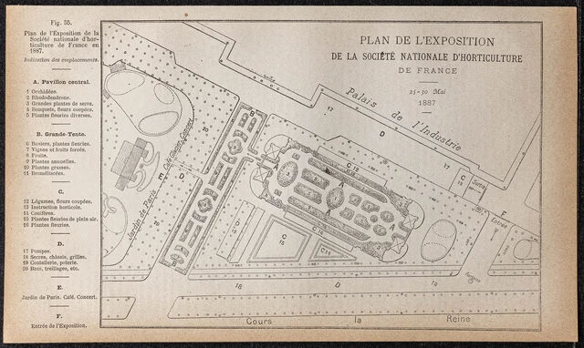 1887 - Plan de l'exposition de la société nationale d'horticulture - Gravure
