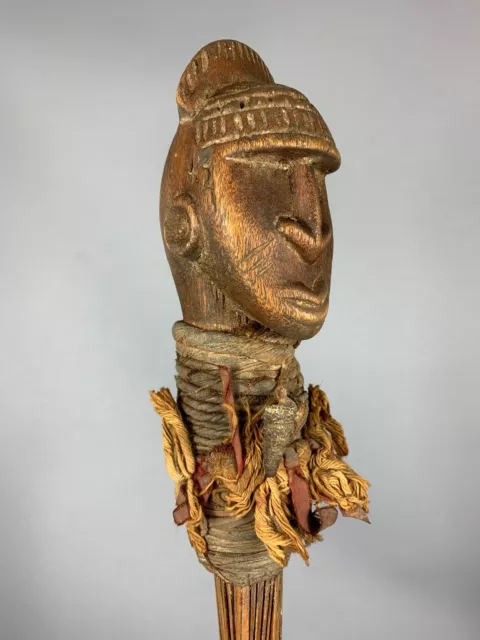 201217- Old Tribal used African Dogon broom with head - Mali.