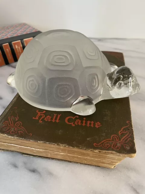 Art Glass Turtle Tortoise Frosted Satin Clear Shell Vintage Sea Ocean