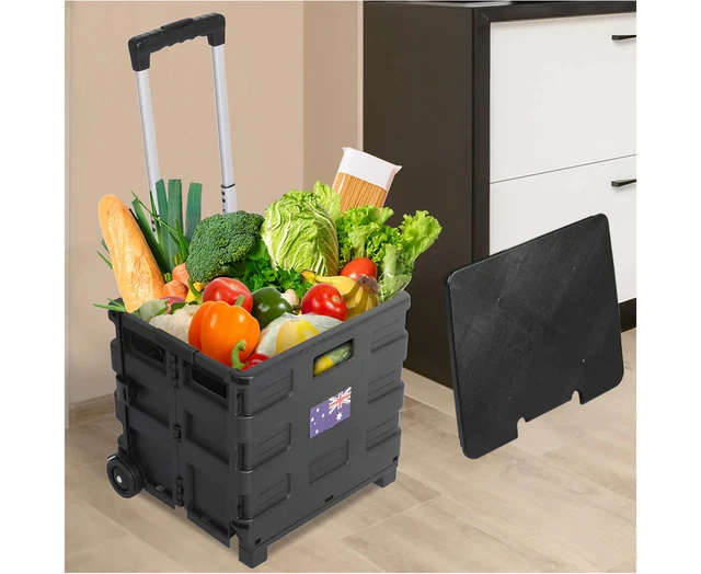 Foldable Shopping Cart Trolley Pack & Roll Folding Grocery Basket Crate Portable
