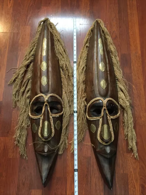Old wooden African tribal masks, hand " Tall wall decoration Set of 2