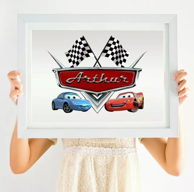 Disney Pixar Cars Inspired Lightening McQueen Personalised Childrens Wall Print