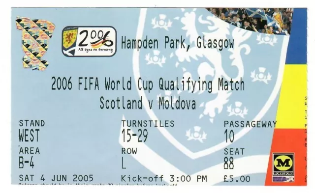 Scotland v Moldova - 2006 World Cup Qualifier - June 2005 - Match Ticket