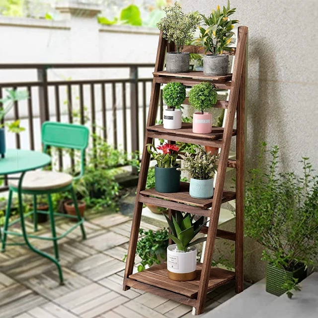 BALKON BLUMENTREPPE FALTBAR Regal Blumenständer Leiterregal Holz