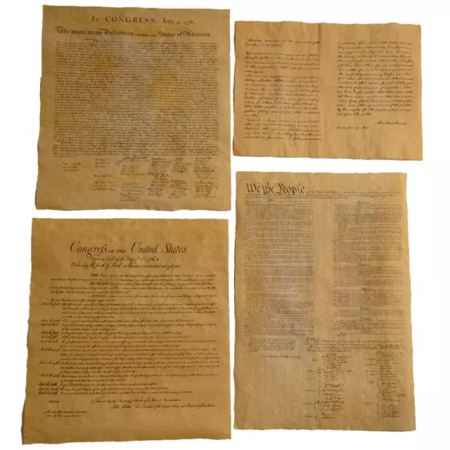 4 Antiqued Parchment Paper US Historical Document History Posters Bill of Rights