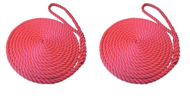 2 x 10 MTS OF 14MM RED SOFTLINE MOORING ROPES / WARPS / LINES BOATS