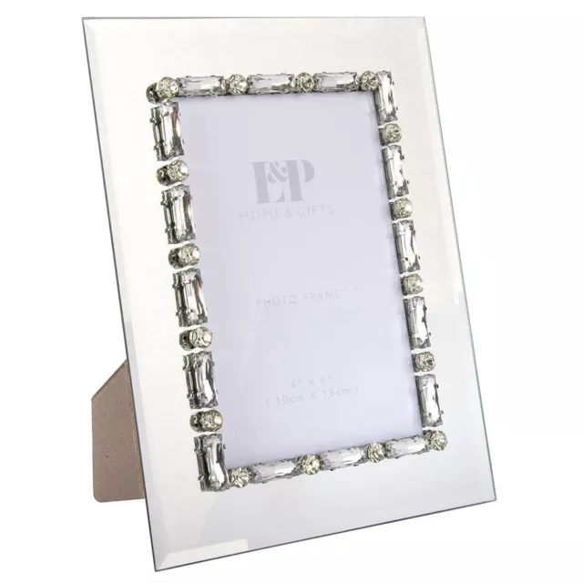 Silver Mirror Crystal Gem Photo Frame 4 x 6” #LP72327