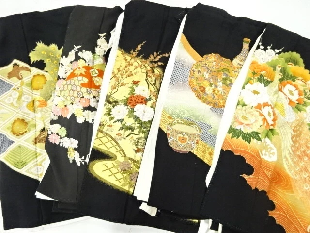 46036# Japanese Kimono / Antique Tomesode / Set Of 5