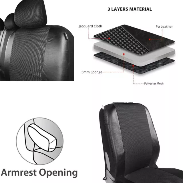 For Vw Transporter T5 T4 Caravelle Black PU Leather & Premium Fabric Seat Covers 2