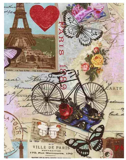 BTY TT APRIL in PARIS Collage on Cream Print 100% Cotton Quilt Craft Fabric YARD