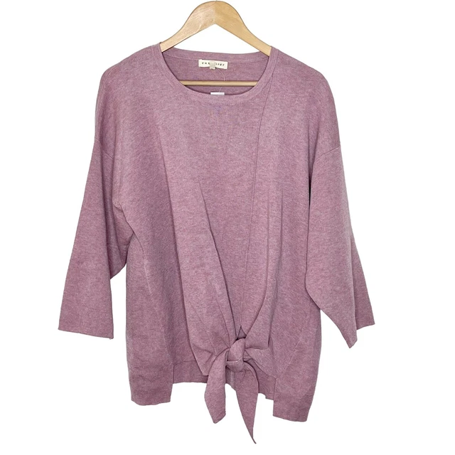 Retrology Tie Front Knit Top Pink Womens Size 2X Dressbarn 3/4 Sleeve Knotted
