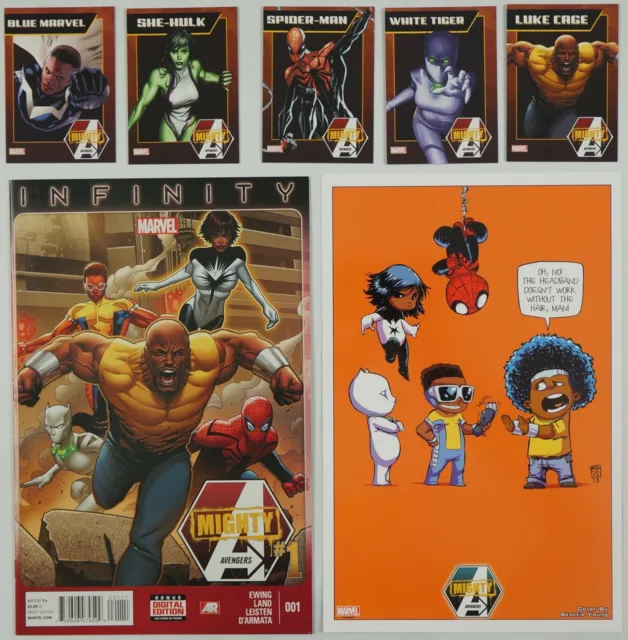 Mighty Avengers Vol 2 #1 VF/NM + Skottie Young print +(5) cards - Monica Rambeau