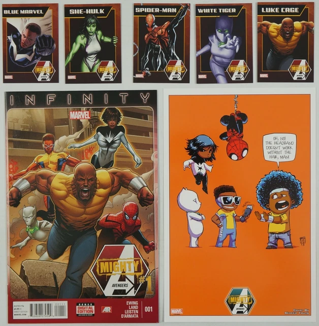 Mighty Avengers Vol 2 #1 VF/NM + Skottie Young print +(5) cards - Monica Rambeau