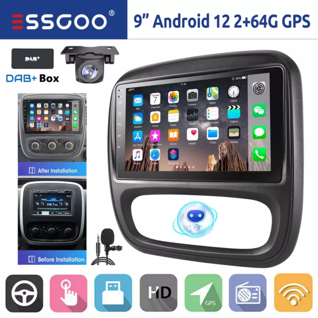 64G Für Opel Vivaro B Renault Trafic DAB+ CarPlay Autoradio Android 13 Navi +KAM