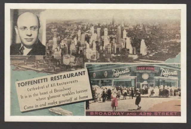 Postcard New York USA the Toffenetti Restaurant on Broadway advertising card