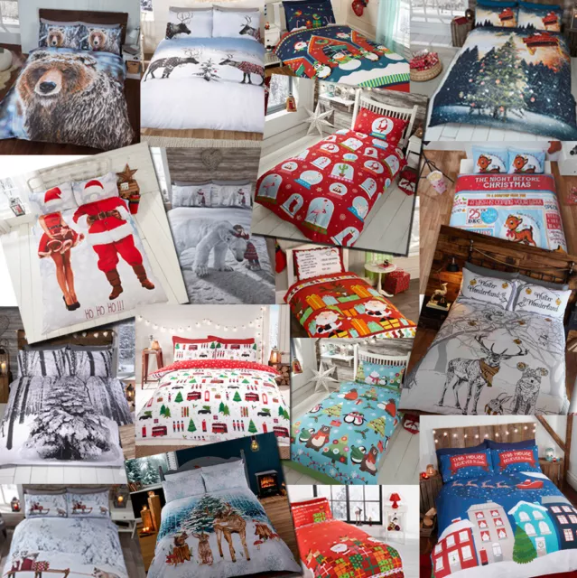 Winter & Christmas Print Duvet Quilt Cover Bedding Set & Pillowcases 2