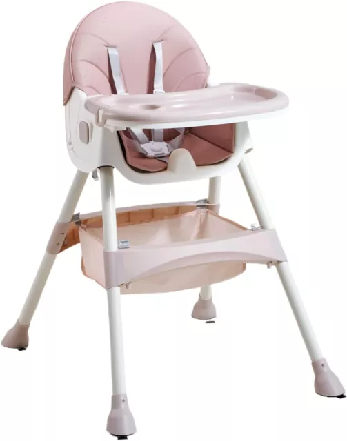 Baby Highchair foldable Adjustable 4-1 Infant Feeding Toddler Table Chair PINK