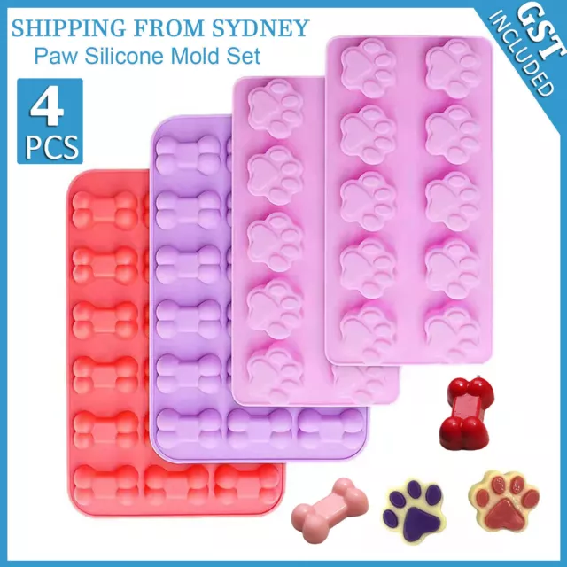 4X Silicone Dog Paw Bone Chocolate Mold Cake Cookie Baking Ice Mould Tool Set AU