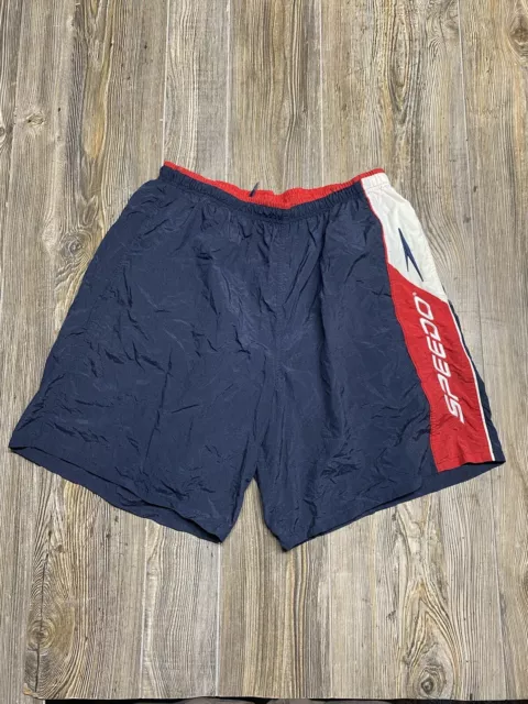 Vtg Speedo Swim Trunks Shorts Cargo Pocket Blue Red Y2K Large