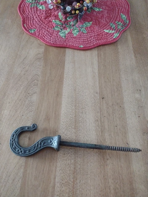 Large 9" Vintage Victorian Eastlake Cast Iron Decorative Hook, Hanger, Nice!