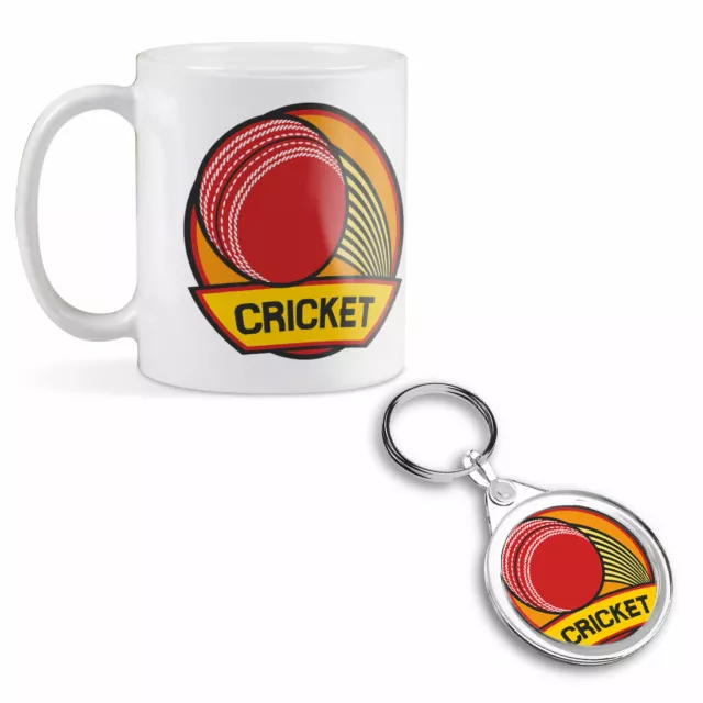 Mug & Round Keyring Set - Cricket Ball England English UK  #7232