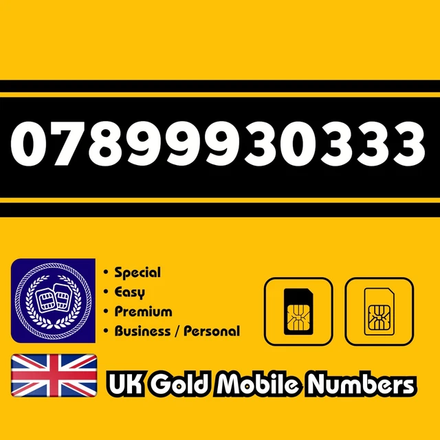 Gold Mobile Number Easy VIP Business Special Memorable UK O2 EE Voda 3 SIM Card