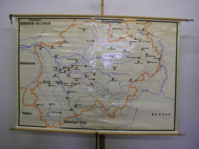 Schulwandkarte Wandkarte Bürokarte Karte Nordrhein-Westfalen 198x134cm ~1960 map