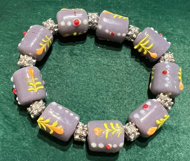9 vintage floral Murano glass beads