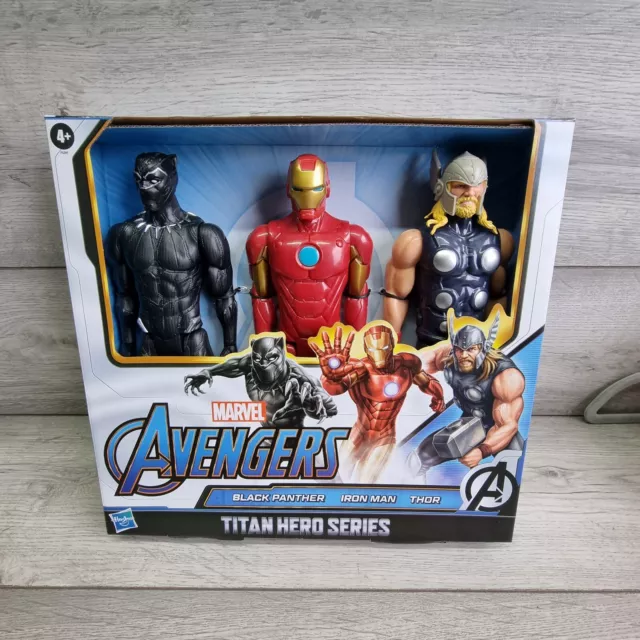 Marvel Avengers Black Panther Iron Man Thor Titan Hero paquete de 3 figuras de acción de 12