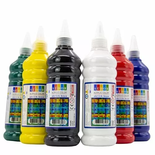 Acrylic Paint Set 6 Colours of 500 ml High Pigmented Opaque Colours All Purpose