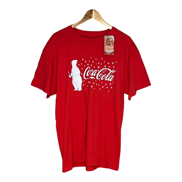 Coca Cola Christmas Red T-Shirt White Polar Bear Bottle 100% Cotton Size Large