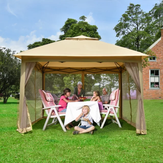 11x11ft Pop-Up Gazebo Tent with Mesh Sidewall Canopy Shelter Outdoor Home Patio